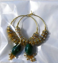 NIBRAS Deep Green Rhinestone Spacers Beads Drop Hoop Earrings - B09JKHD7D7, 10 gm, 6.5cm x 4cm x 1cm